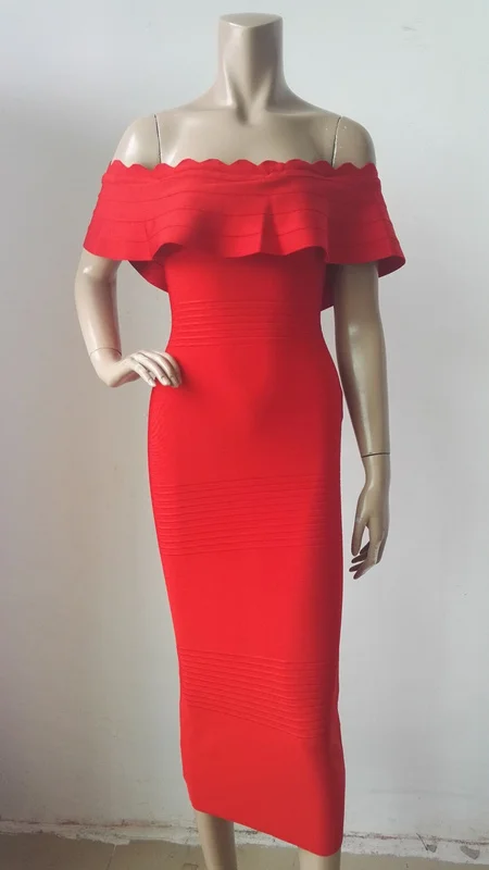 Wholesale celebrity 2016 new off shoulder sexy women midi calf evening party bandage Dress - Image 4