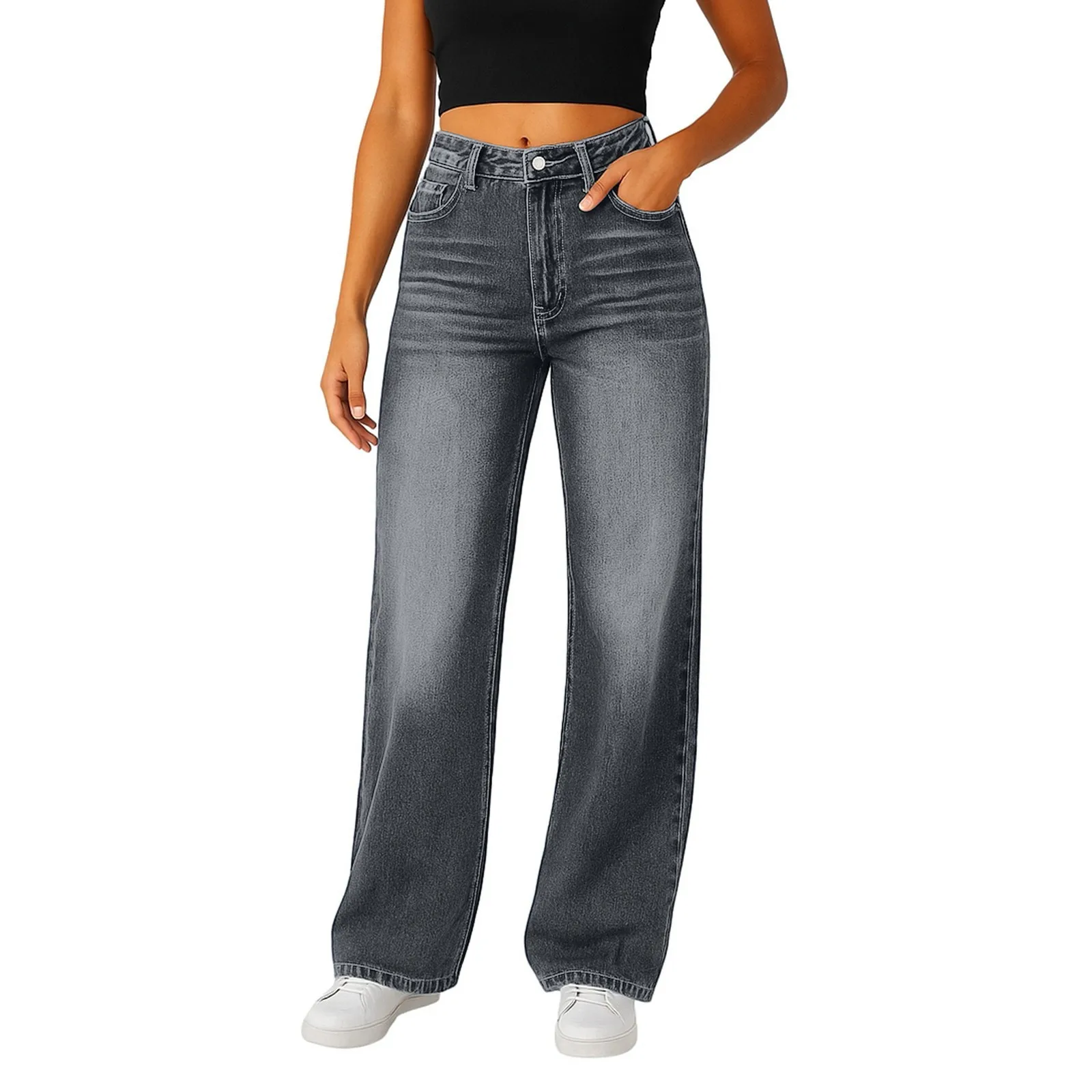 Wide-Leg Jeans Women Light Blue High-Waisted Simple Design Fashionable Trousers Loose-Fitting High-Height Pants Suitable Daily - Image 10
