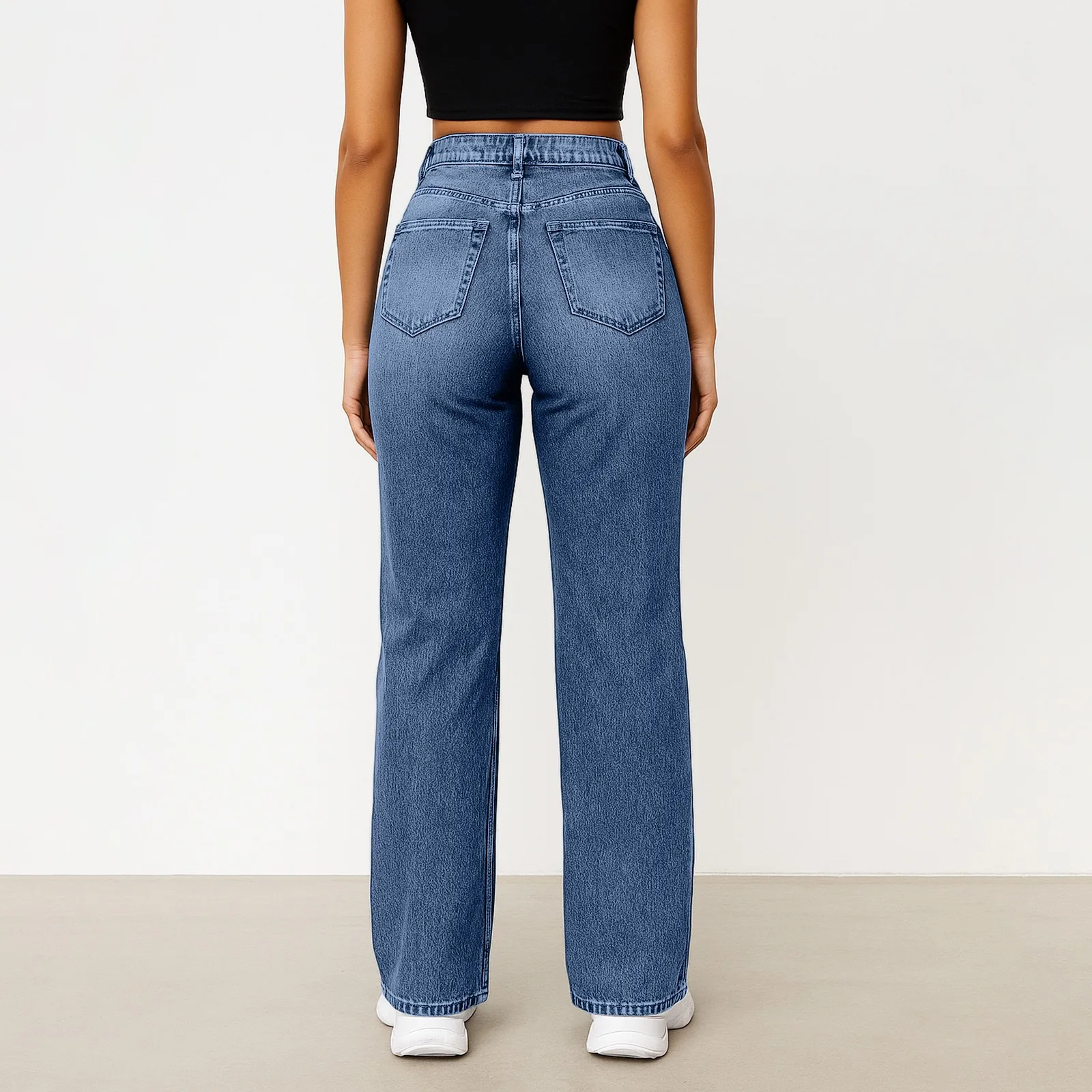 Wide-Leg Jeans Women Light Blue High-Waisted Simple Design Fashionable Trousers Loose-Fitting High-Height Pants Suitable Daily - Image 3