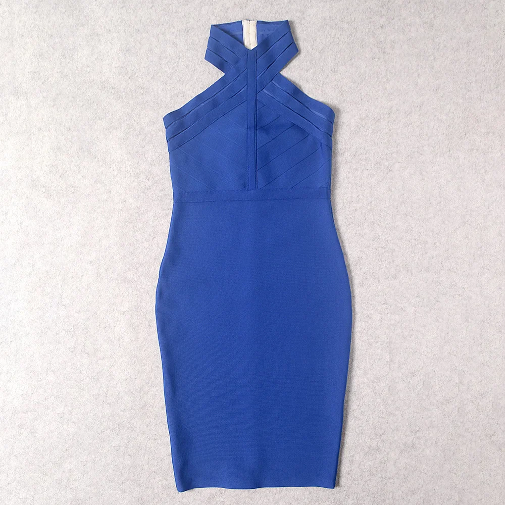 WillBeNice 2022 Summer Women Blue Halter Mesh Sexy Mini Bandage Dress Sleeveless Hollow Out Bodycon Party Dress Vestidos Gifts - Image 4