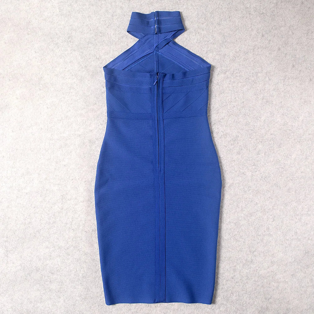 WillBeNice 2022 Summer Women Blue Halter Mesh Sexy Mini Bandage Dress Sleeveless Hollow Out Bodycon Party Dress Vestidos Gifts - Image 5