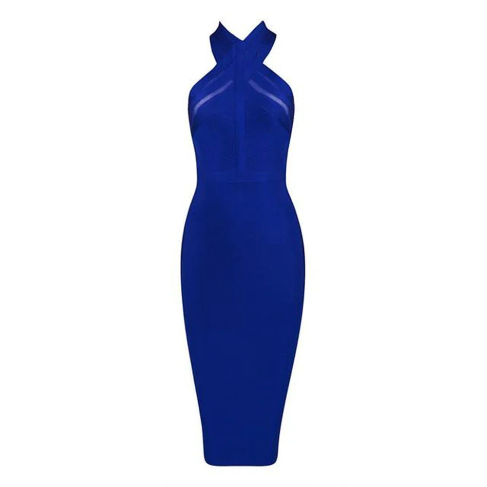 WillBeNice 2022 Summer Women Blue Halter Mesh Sexy Mini Bandage Dress Sleeveless Hollow Out Bodycon Party Dress Vestidos Gifts - Image 7