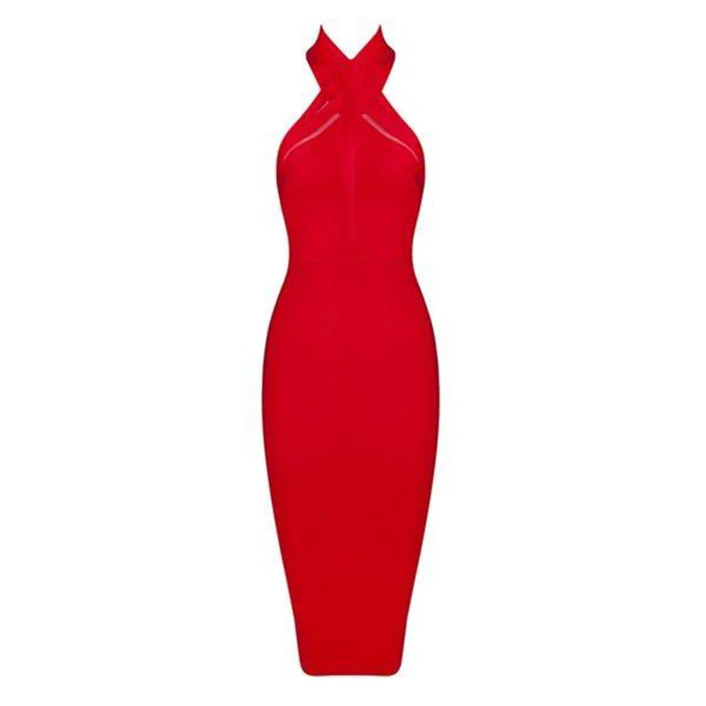 WillBeNice 2022 Summer Women Blue Halter Mesh Sexy Mini Bandage Dress Sleeveless Hollow Out Bodycon Party Dress Vestidos Gifts - Image 8