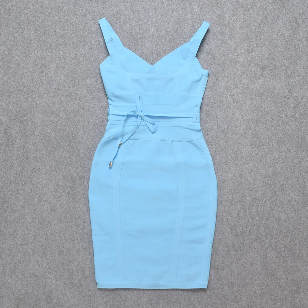 WillBeNice Sexy Bodycon Spaghetti Birthday Pink Bandage Dresses For Women 2022 Belt Sashes Wedding Dresses Evening Red Vestidos - Image 10