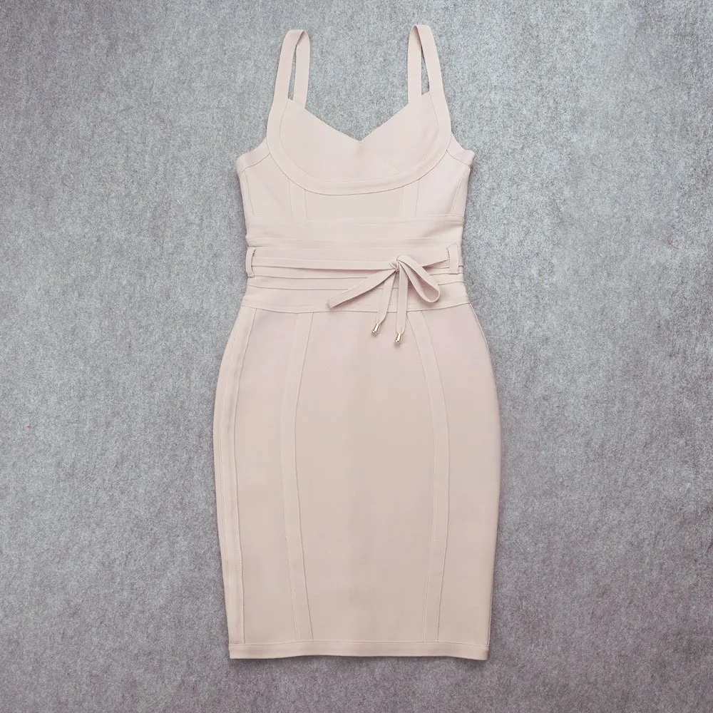 WillBeNice Sexy Bodycon Spaghetti Birthday Pink Bandage Dresses For Women 2022 Belt Sashes Wedding Dresses Evening Red Vestidos - Image 12