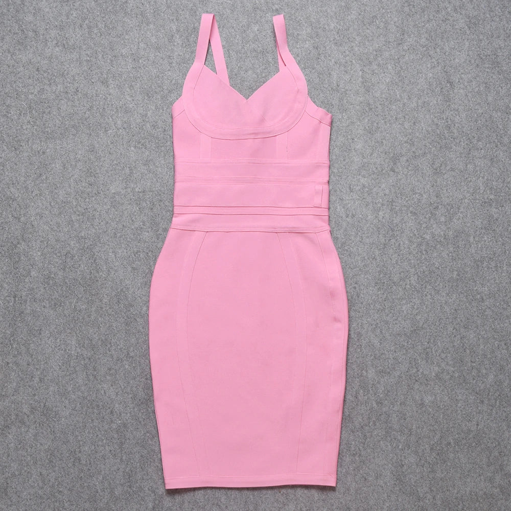 WillBeNice Sexy Bodycon Spaghetti Birthday Pink Bandage Dresses For Women 2022 Belt Sashes Wedding Dresses Evening Red Vestidos - Image 15