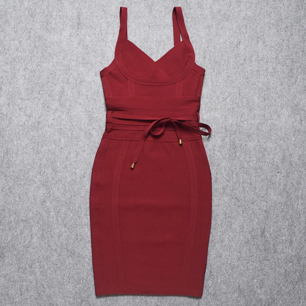 WillBeNice Sexy Bodycon Spaghetti Birthday Pink Bandage Dresses For Women 2022 Belt Sashes Wedding Dresses Evening Red Vestidos - Image 20