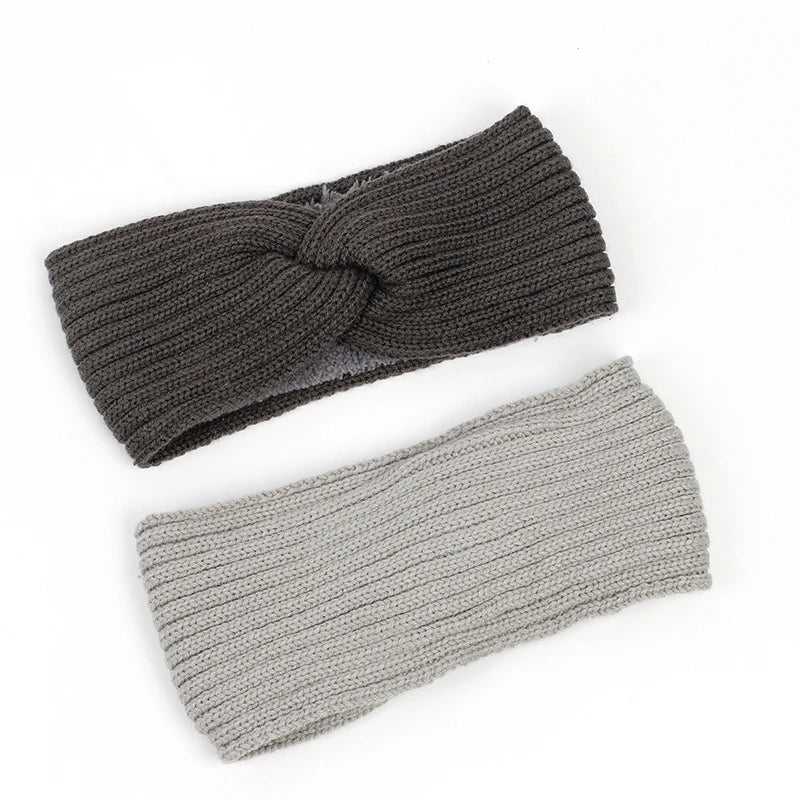 Winter Autumn Thicken Knitting Woolen Wide Headband Plush Lined Headwrap Turban Hairbands For Women Keep Warm Female Ear Warmers - Image 2