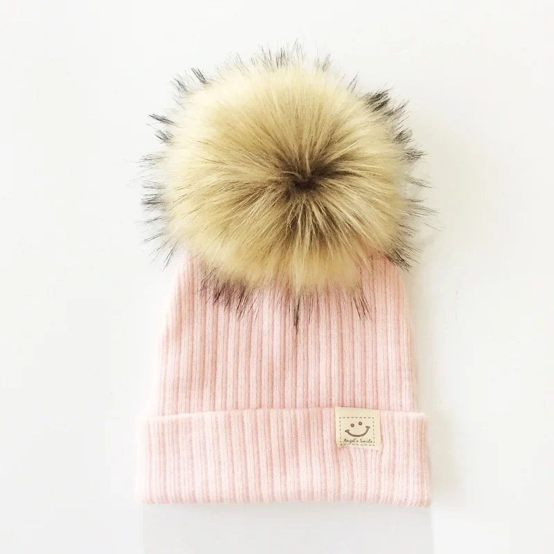 Winter Baby Boy Girl Artificial Pompom Knitted Hat Toddler Kids Caps With Pompon Newborn Photography  Props - Image 3