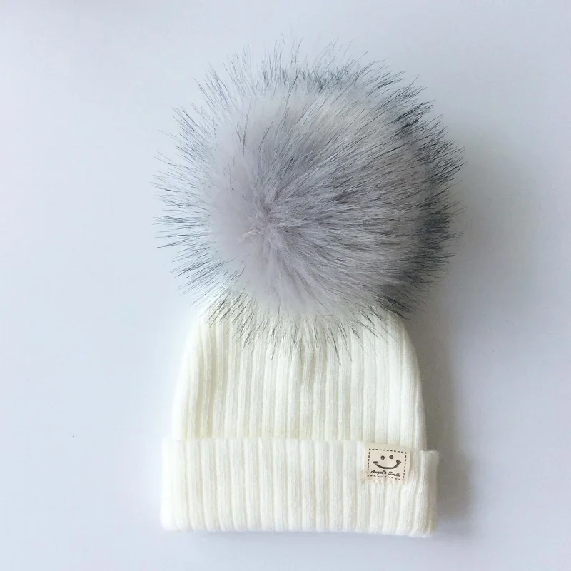 Winter Baby Boy Girl Artificial Pompom Knitted Hat Toddler Kids Caps With Pompon Newborn Photography  Props - Image 9