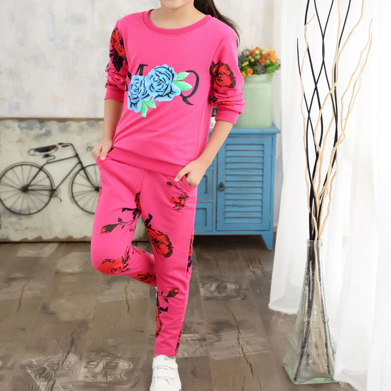 Winter Children Clothing Sets for Girls Floral Baby Girl Clothes Cotton Kids Tracksuit Sweatshirt+Pants Christma Costume Outfit - Image 14