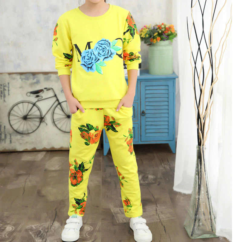 Winter Children Clothing Sets for Girls Floral Baby Girl Clothes Cotton Kids Tracksuit Sweatshirt+Pants Christma Costume Outfit - Image 3