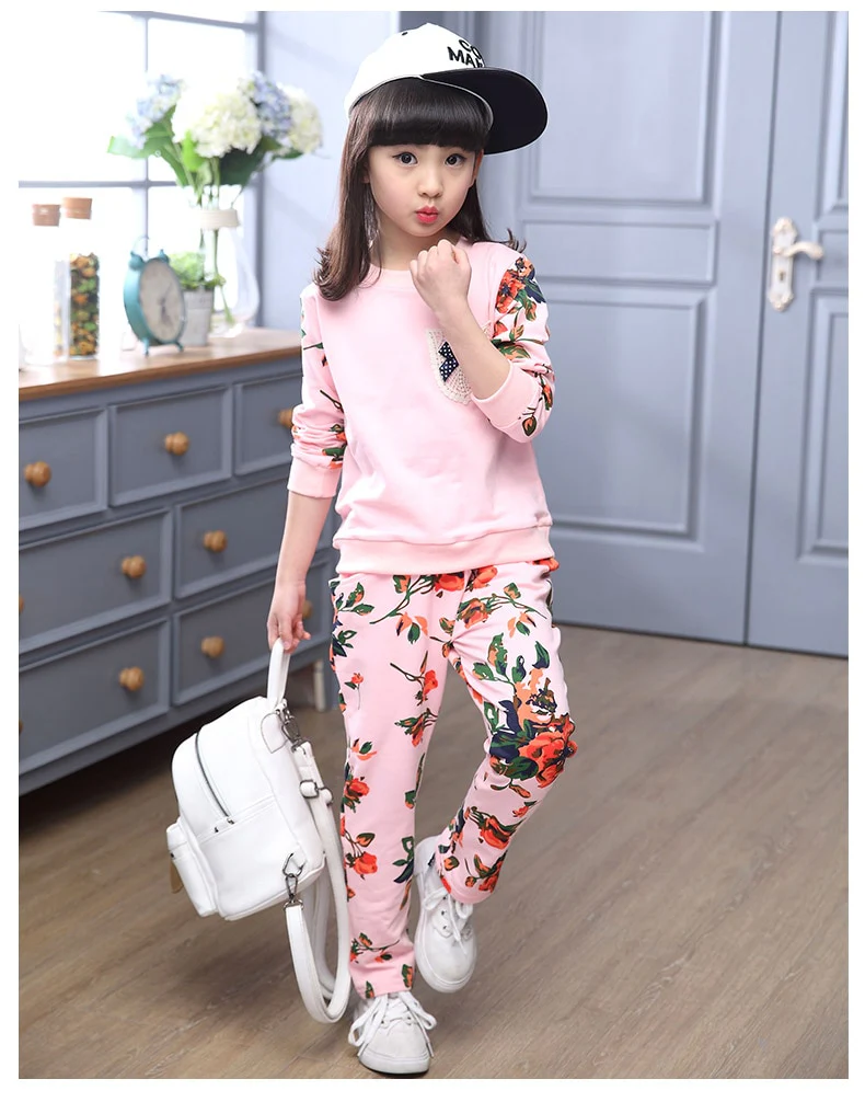 Winter Children Clothing Sets for Girls Floral Baby Girl Clothes Cotton Kids Tracksuit Sweatshirt+Pants Christma Costume Outfit - Image 6
