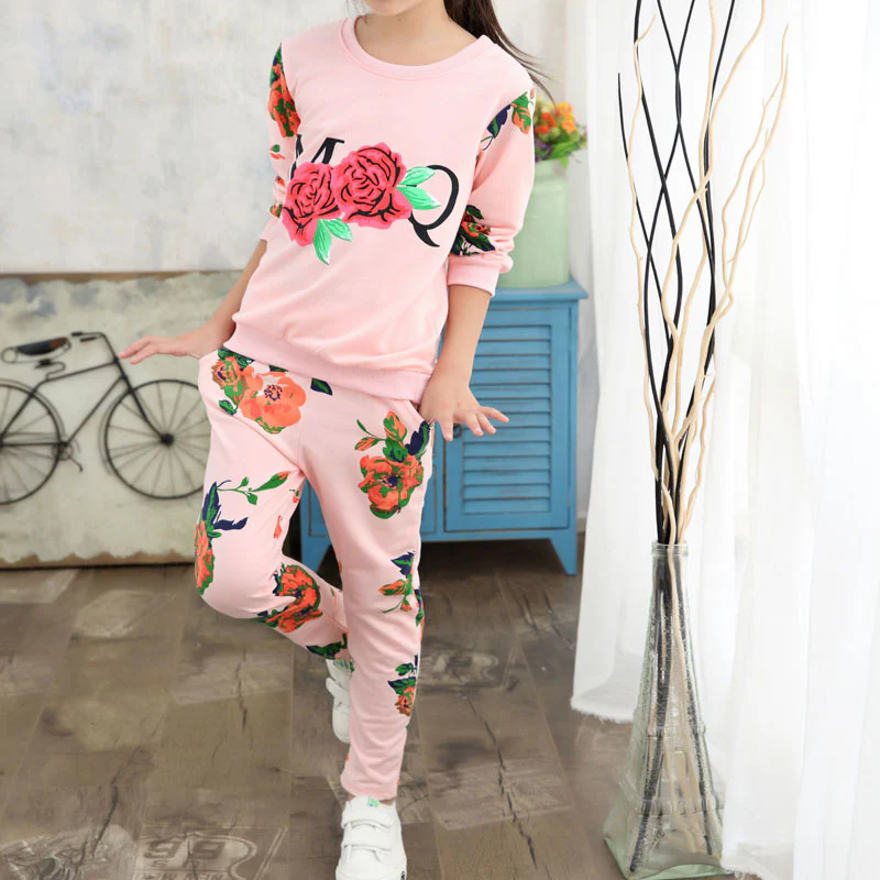 Winter Children Clothing Sets for Girls Floral Baby Girl Clothes Cotton Kids Tracksuit Sweatshirt+Pants Christma Costume Outfit - Image 7
