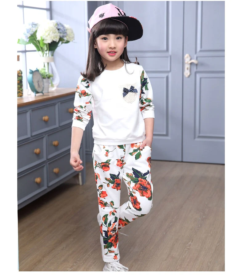 Winter Children Clothing Sets for Girls Floral Baby Girl Clothes Cotton Kids Tracksuit Sweatshirt+Pants Christma Costume Outfit - Image 9