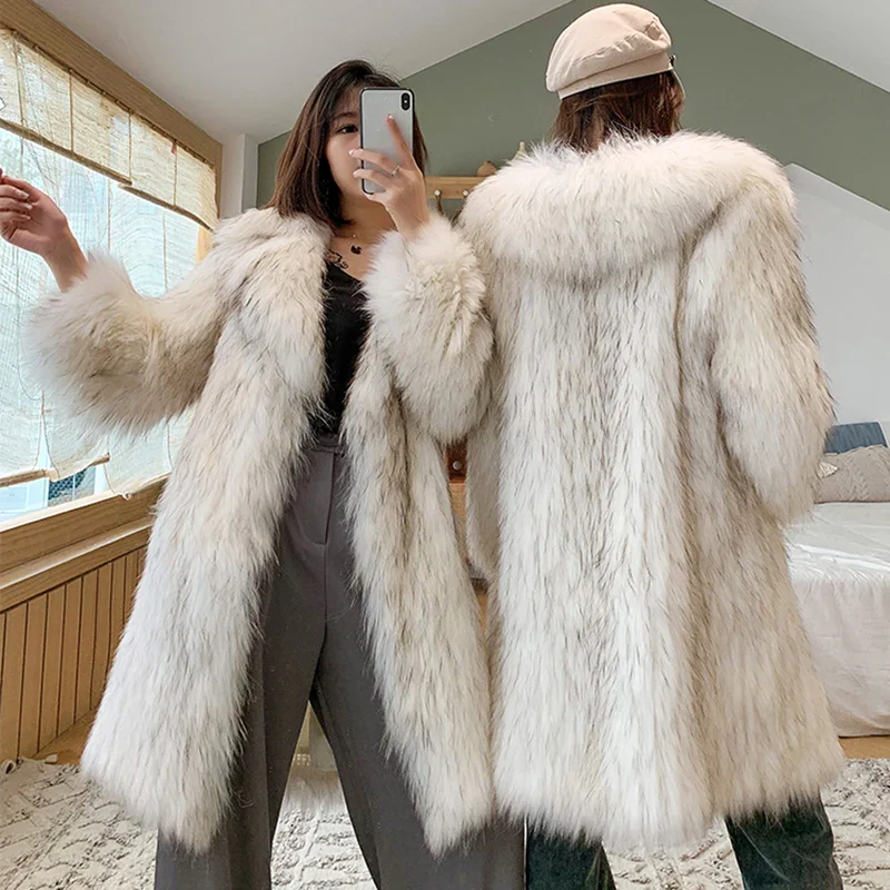 Winter fox fur imitation fur coat women's long new warm raccoon fur coat large size leisure windbreaker - Image 4