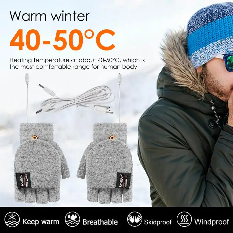 Winter Half-finger Double-sided USB Heating Gloves Lip Cover Wool Warmth Fingerless Mittens 5V Skiing Fishing Heated Glove - Image 2