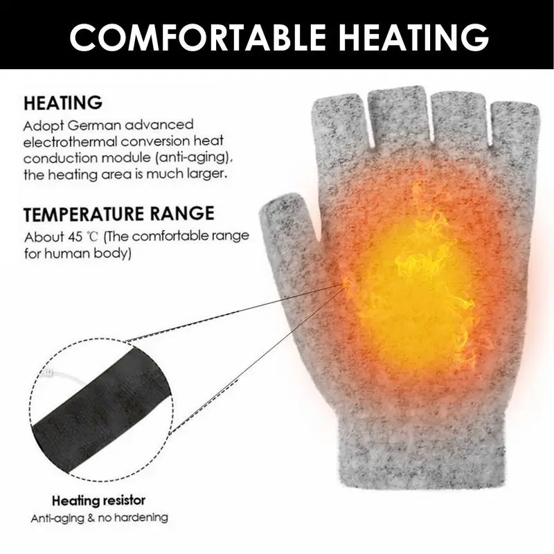 Winter Half-finger Double-sided USB Heating Gloves Lip Cover Wool Warmth Fingerless Mittens 5V Skiing Fishing Heated Glove - Image 3