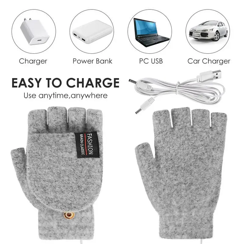 Winter Half-finger Double-sided USB Heating Gloves Lip Cover Wool Warmth Fingerless Mittens 5V Skiing Fishing Heated Glove - Image 4