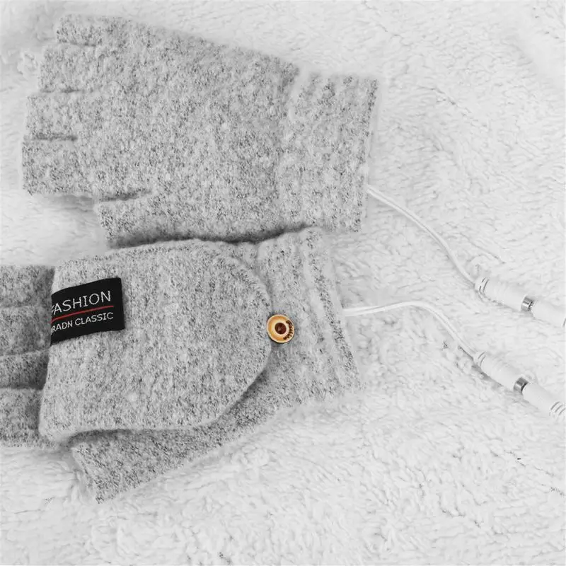 Winter Half-finger Double-sided USB Heating Gloves Lip Cover Wool Warmth Fingerless Mittens 5V Skiing Fishing Heated Glove - Image 5
