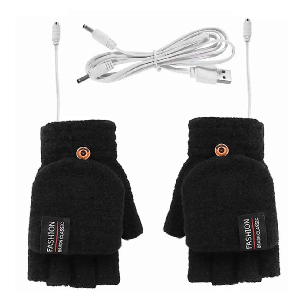 Winter Half-finger Double-sided USB Heating Gloves Lip Cover Wool Warmth Fingerless Mittens 5V Skiing Fishing Heated Glove - Image 7