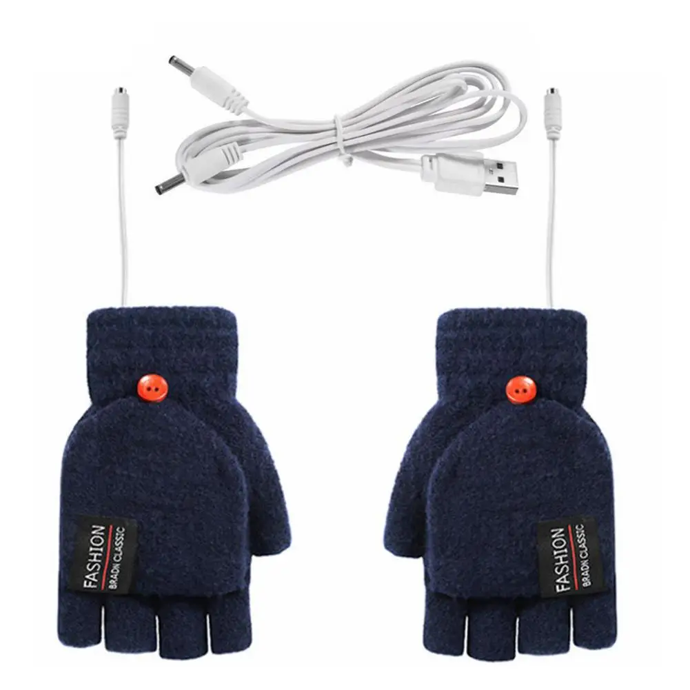 Winter Half-finger Double-sided USB Heating Gloves Lip Cover Wool Warmth Fingerless Mittens 5V Skiing Fishing Heated Glove - Image 8