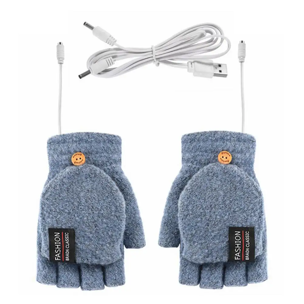 Winter Half-finger Double-sided USB Heating Gloves Lip Cover Wool Warmth Fingerless Mittens 5V Skiing Fishing Heated Glove - Image 9