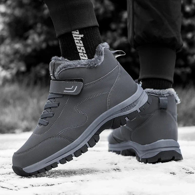 Winter Hiking Boots for Men Waterproof PU Leather Warm Snow Ankle Boots Outdoor Warm plush Non-slip Work High-top Casual Shoes - Image 3