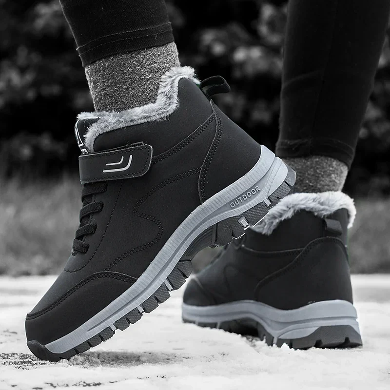 Winter Hiking Boots for Men Waterproof PU Leather Warm Snow Ankle Boots Outdoor Warm plush Non-slip Work High-top Casual Shoes - Image 4