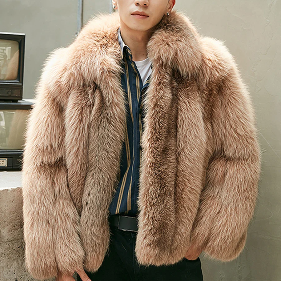 Winter Men's Fashion Short Style Zipper Real Fox Fur Jacket Natural Sliver Fox Fur Coat With Collar - Image 3