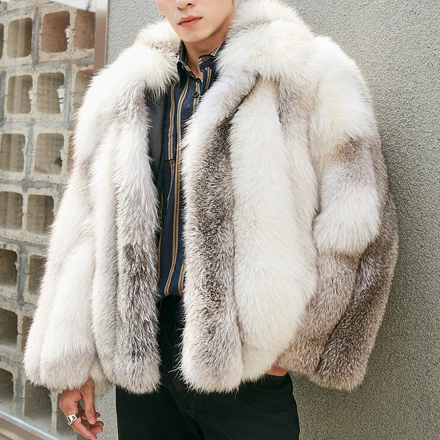 Winter Men's Fashion Short Style Zipper Real Fox Fur Jacket Natural Sliver Fox Fur Coat With Collar - Image 4