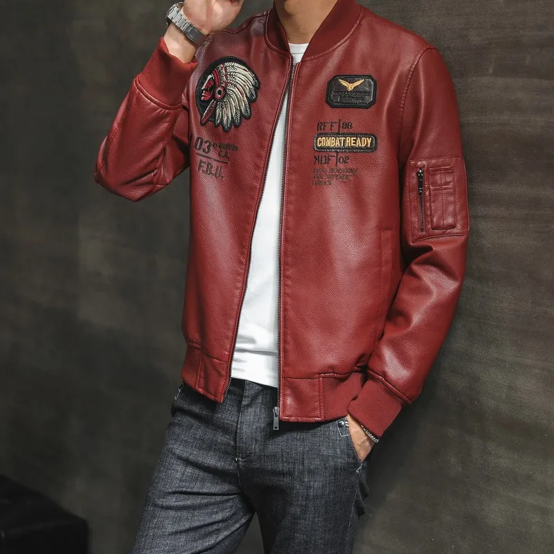 Winter Men's Leather Jacket Male Outerwear Embroidery Streetwear Casual PU Motorcycle Jacket Men Clothing Coat Biker Jacket BF35 - Image 2