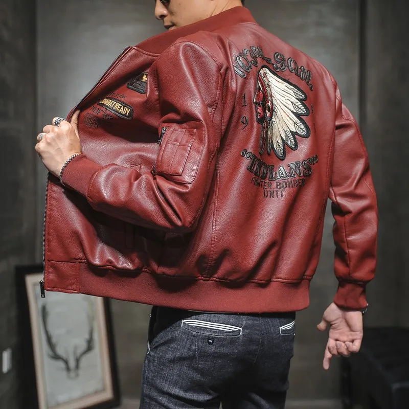 Winter Men's Leather Jacket Male Outerwear Embroidery Streetwear Casual PU Motorcycle Jacket Men Clothing Coat Biker Jacket BF35 - Image 3