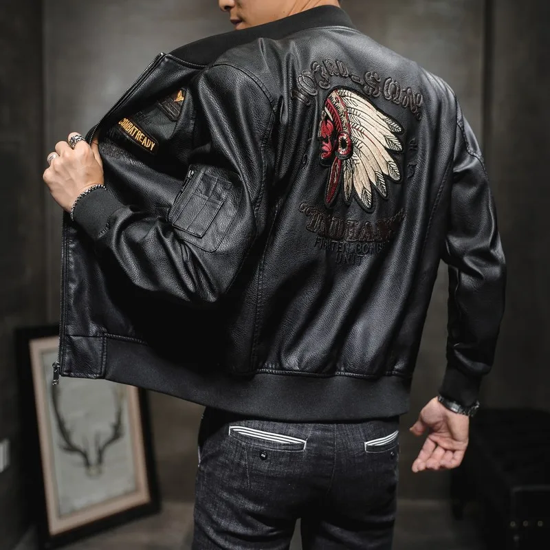 Winter Men's Leather Jacket Male Outerwear Embroidery Streetwear Casual PU Motorcycle Jacket Men Clothing Coat Biker Jacket BF35 - Image 7