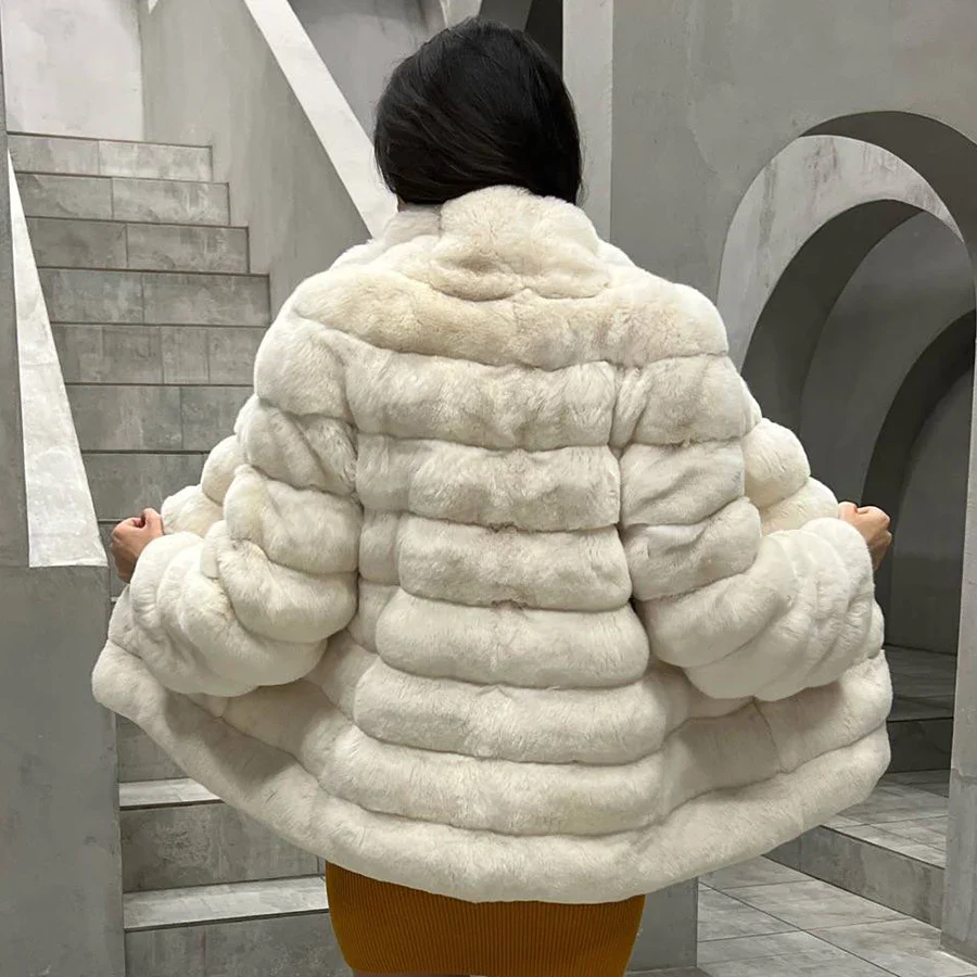 Winter Natural Rex Rabbit Fur Coat Women Short Fur Jackets Chinchilla Fur Best Seller Real Fur Jacket - Image 2