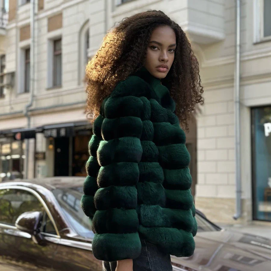 Winter Natural Rex Rabbit Fur Coat Women Short Fur Jackets Chinchilla Fur Best Seller Real Fur Jacket - Image 2
