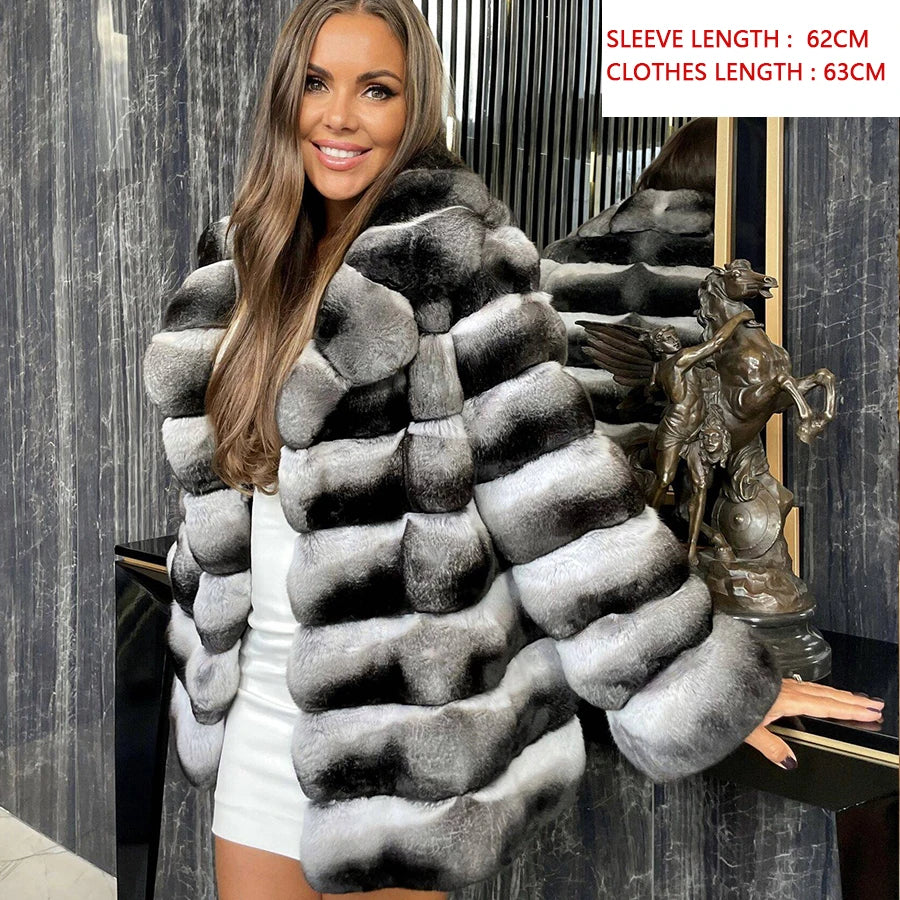 Winter Natural Rex Rabbit Fur Coat Women Short Fur Jackets Chinchilla Fur Best Seller Real Fur Jacket - Image 8