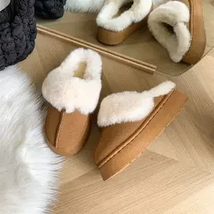 Winter Plush Cotton Slippers Women Flats Shoes New Platform Casual Home Suede Fur Warm Slingback Flip Flops - Image 7