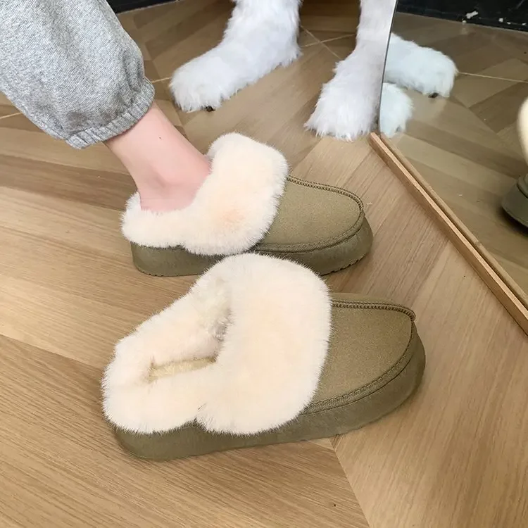 Winter Plush Cotton Slippers Women Flats Shoes New Platform Casual Home Suede Fur Warm Slingback Flip Flops - Image 9