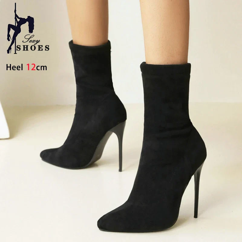 Winter Shoes For Woman Soft Leather Sock Ankle Boots 2024 New Pointed Toe Thin High Heels Women Short Booties Plus Size 44 45 46 - Image 2