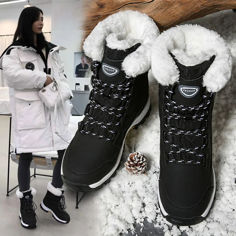 Winter Snow Boots, Outdoor Waterproof and Anti-slip, Thick and Warm, High-top Cotton Shoes, Women's Mid-calf Boots - Image 4