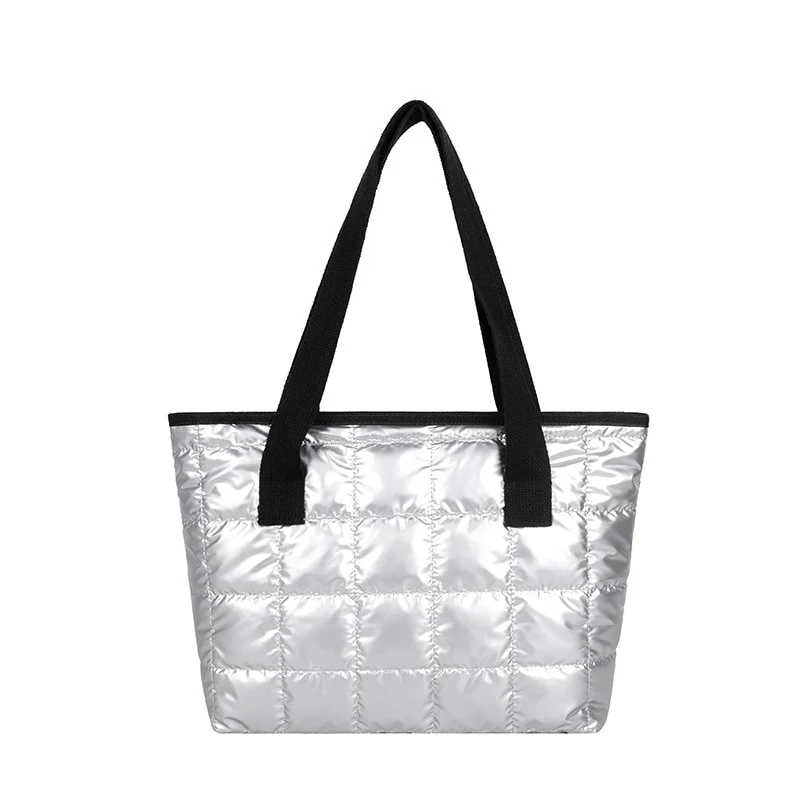 Winter Tote Bag Women Commute Space Padded Down Bag Large Capacity Female Solid Color Quilted Plaid Nylon Shoulder Handbags 2023 - Image 2