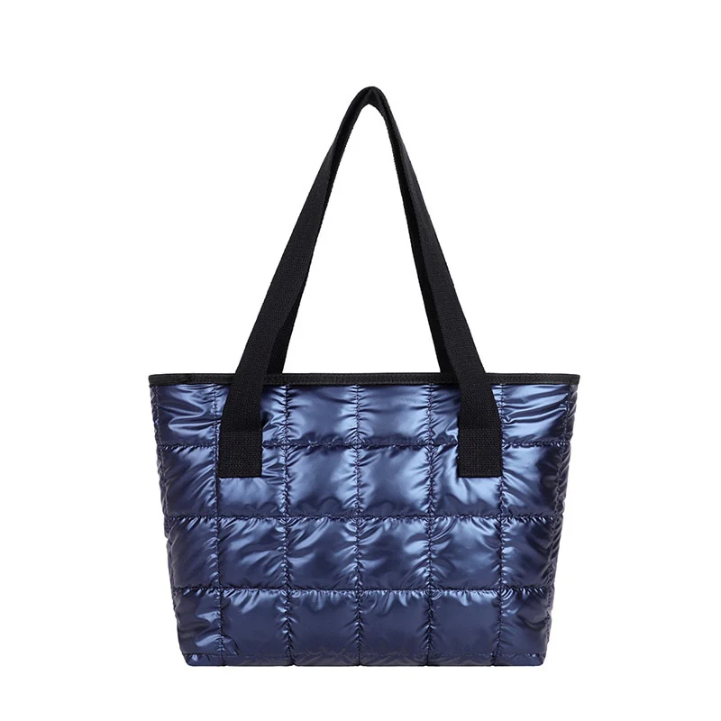 Winter Tote Bag Women Commute Space Padded Down Bag Large Capacity Female Solid Color Quilted Plaid Nylon Shoulder Handbags 2023 - Image 3