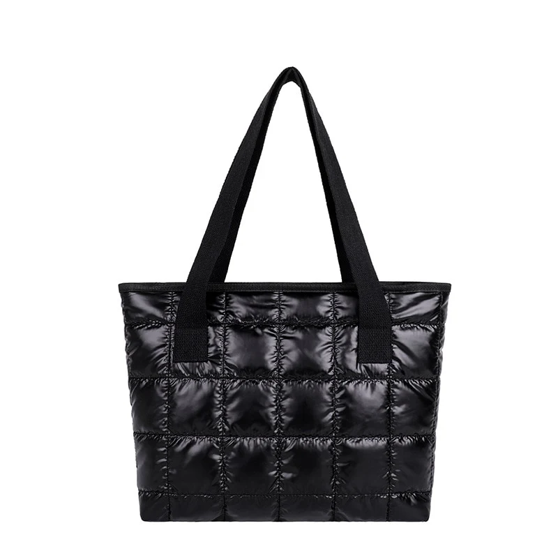 Winter Tote Bag Women Commute Space Padded Down Bag Large Capacity Female Solid Color Quilted Plaid Nylon Shoulder Handbags 2023 - Image 4
