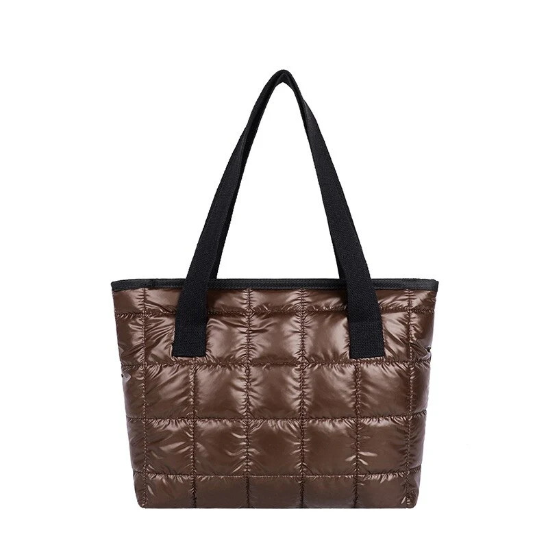 Winter Tote Bag Women Commute Space Padded Down Bag Large Capacity Female Solid Color Quilted Plaid Nylon Shoulder Handbags 2023 - Image 5