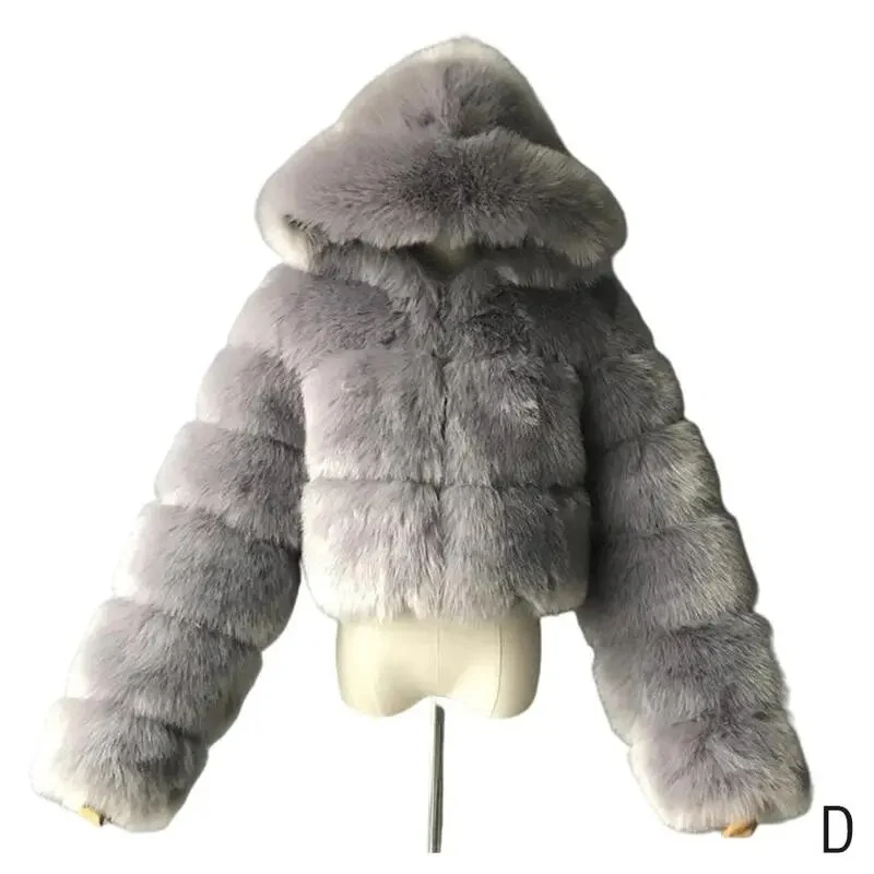 Winter Warm Fashion Hooded Faux Fur Coat Women S-3XL Furry Overcoat Elegant Plush Crop Jacket Femme Color Daily Casual - Image 11