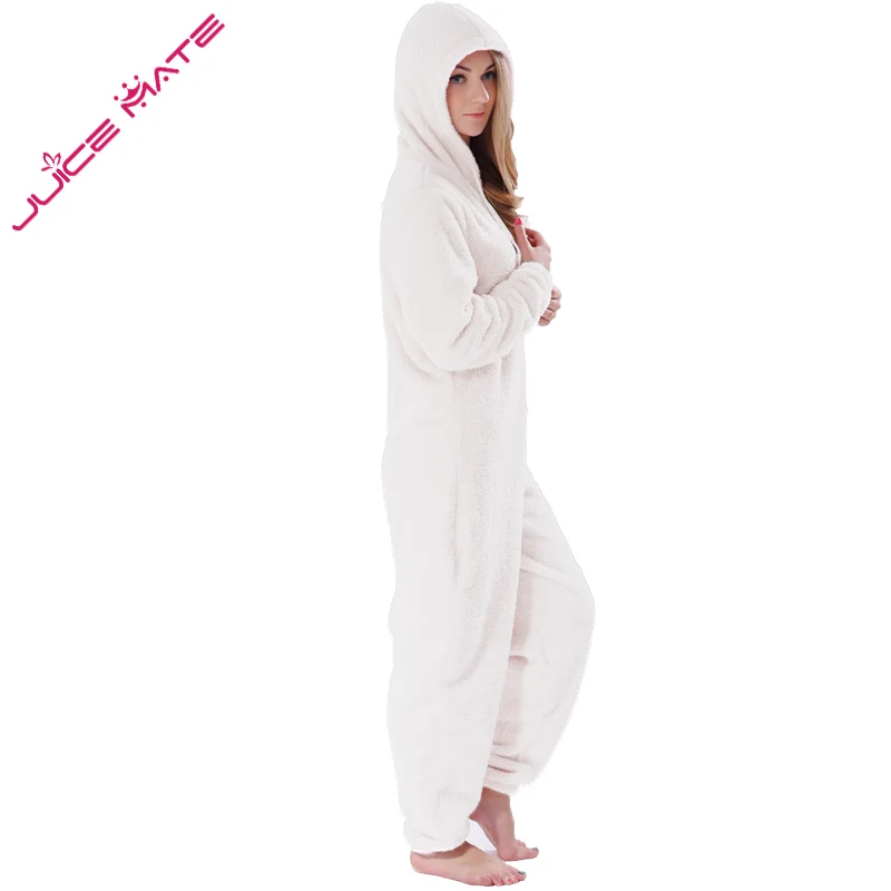 Winter Warm Pajamas Women Onesies Fluffy Fleece Jumpsuits Sleepwear Plus Size Hooded Stitch Pajamas Onesie For Women Adult - Image 5