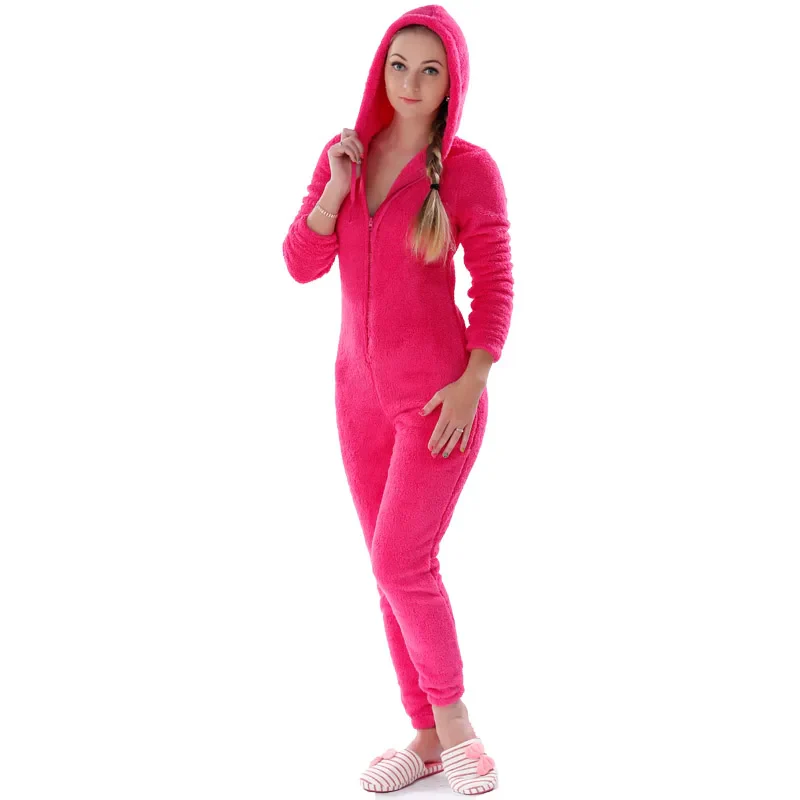 Winter Warm Pajamas Women Onesies Fluffy Fleece Jumpsuits Sleepwear Plus Size Hooded Stitch Pajamas Onesie For Women Adult - Image 8