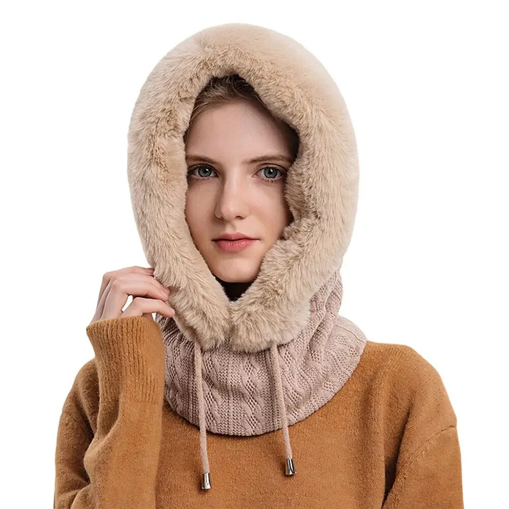 Winter Women 3in1 Knitted Ski Hat With Scarf Neck Warmer Fleece Lined Hood Face Mask Adult Balaclava For Outdoor Sports - Image 11