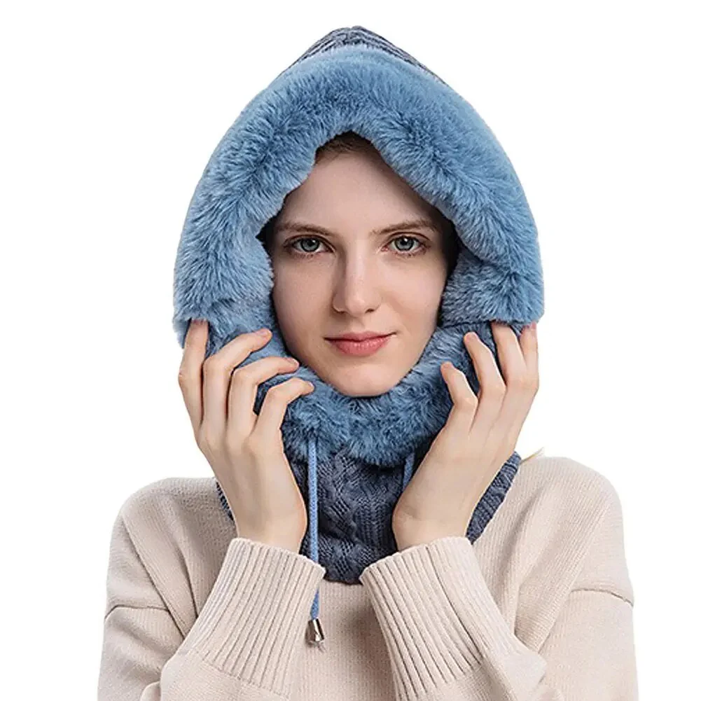 Winter Women 3in1 Knitted Ski Hat With Scarf Neck Warmer Fleece Lined Hood Face Mask Adult Balaclava For Outdoor Sports - Image 13